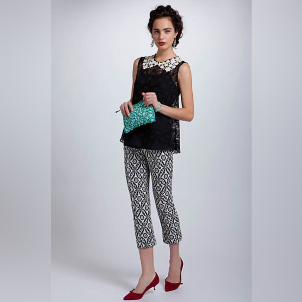 Corey Lynn Calter Anthropologie Lace Skinny Ankle Pants Black White 2